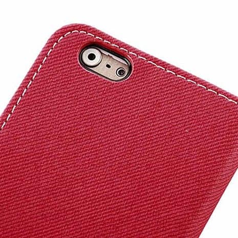 Iphone 6/6s  Plus - Magnetisk Pu Læder Cover Med Kort Slots Og Denim Fabric - Rød