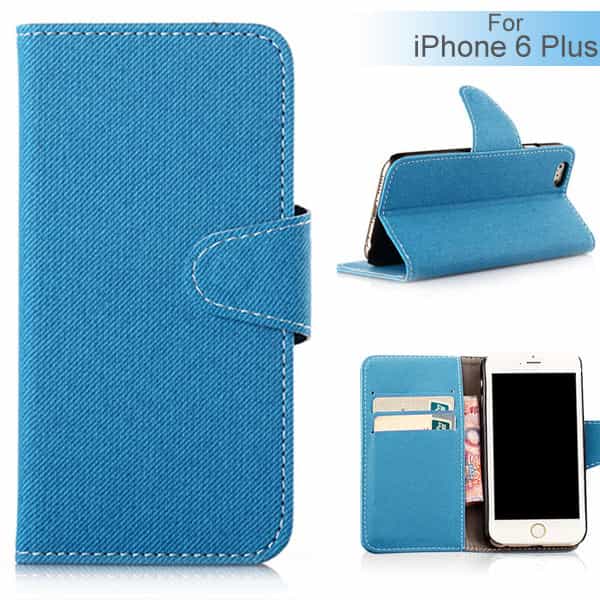 Iphone 6/6s  Plus - Magnetisk Pu Læder Cover Med Kort Slots Og Denim Fabric - Lyseblå