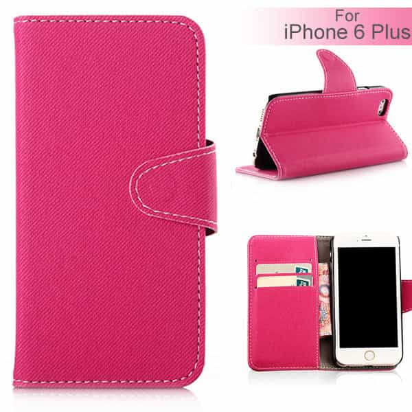 Iphone 6/6s  Plus - Magnetisk Pu Læder Cover Med Kort Slots Og Denim Fabric - Magenta