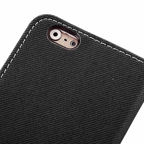 Iphone 6/6s  Plus - Magnetisk Pu Læder Cover Med Kort Slots Og Denim Fabric - Sort
