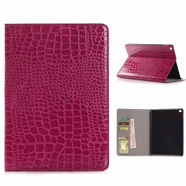 Ipad Air 2 (a1566, A1567) - Alligator Pu Læder Cover Med Sleep/wake Og Kort Slots - Magenta