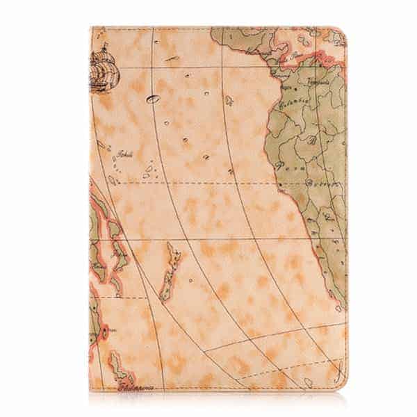 Ipad Air 2 (a1566, A1567) - Map Design Pu Læder Cover Med Sleep/wake Og Kort Slots - Lysebrun