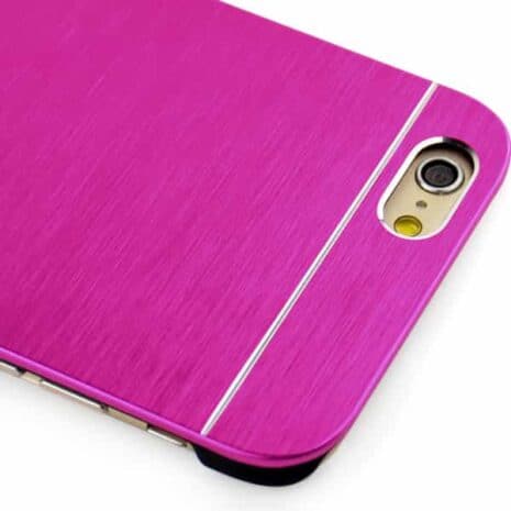 Iphone 6 - Hard Back Etui Med Børstet Metal Design - Magenta