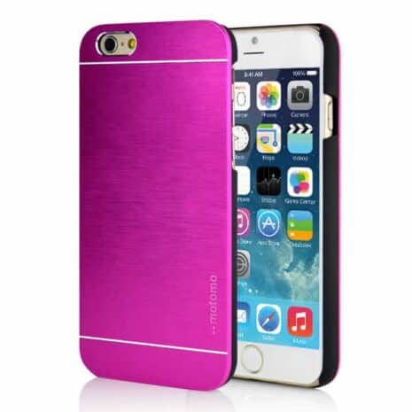 Iphone 6 - Hard Back Etui Med Børstet Metal Design - Magenta