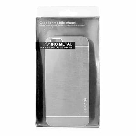 Iphone 6 Plus - Hard Back Etui Med Børstet Metal Design - Sølv.