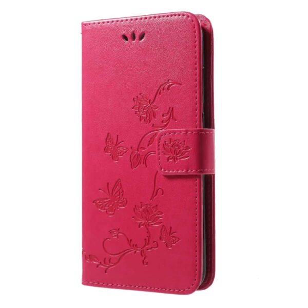 Huawei P20 Pro Flip Cover Med StÅfunktion Og Kortholder - Pink Med SommerfuglemØnster