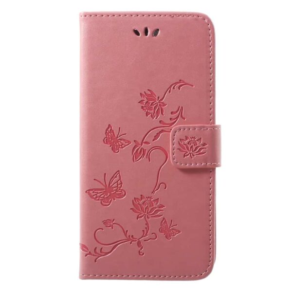 Huawei P20 Pro Flip Cover Med StÅfunktion Og Kortholder - Rosa Med SommerfuglemØnster