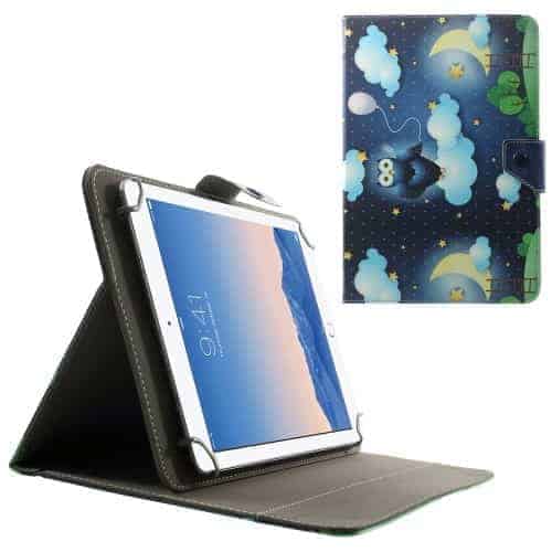 Ipad / Galaxy Note 10.1 - Universal Læder Flip Etui - Ugle Og Stjerner