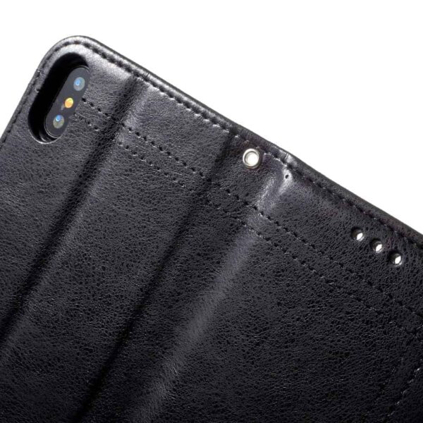 Iphone X - Kunstlæder Cover Med Stå-funktion Og Snavset Stil - Sort