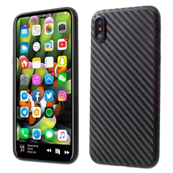 Iphone X - Ultratyndt Hard Plastik Cover Med Kulfiber Textil Look - Sort