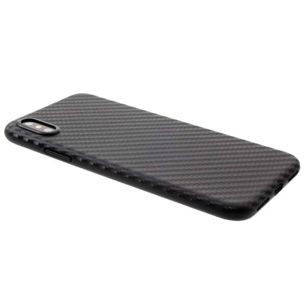 Iphone X - Ultratyndt Hard Plastik Cover Med Kulfiber Textil Look - Sort