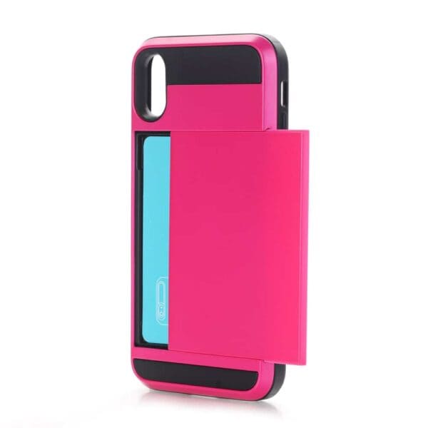 Iphone X - Plastik Og Gummi Hybrid Cover Med Kreditkort Holdere - Pink