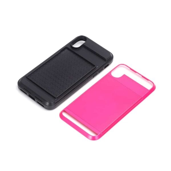 Iphone X - Plastik Og Gummi Hybrid Cover Med Kreditkort Holdere - Pink