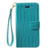 Iphone X - Kunstlæder Pung Etui Med Krokodille Textil Og Håndrem - Blå