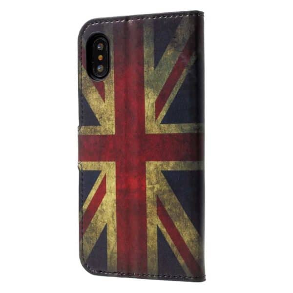 Iphone X - Kunstlæder Flip Etui Med Kreditkort Holdere Og Præget Mønster - Retro Uk Flag