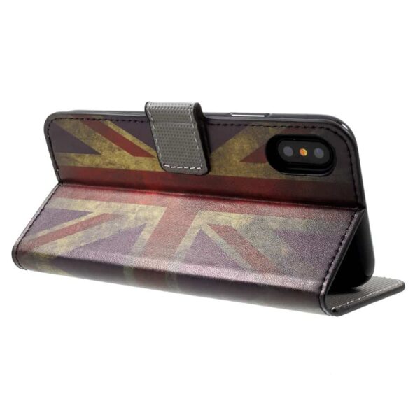 Iphone X - Kunstlæder Flip Etui Med Kreditkort Holdere Og Præget Mønster - Retro Uk Flag