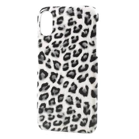 Iphone X - Plastik Hard Cover Med Overtrukket Kunstlæder - Leopard Mønster / Hvid