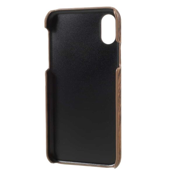 Iphone X - Plastik Hard Cover Med Overtrukket Kunstlæder - Træ Textil / Brun