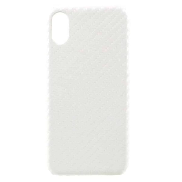 Iphone X - Plastik Hard Cover Med Overtrukket Kunstlæder - Kulfiber Textil / Hvid