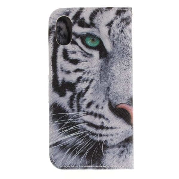 Iphone X - Kunstlæder Cover Med Kreditkort Holdere Og Præget Mønster - Tiger