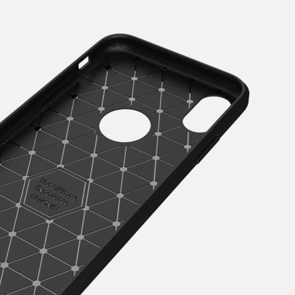 Iphone X - Blødt Gummi Cover Med Børstet Kulfiber Textil Look - Sort