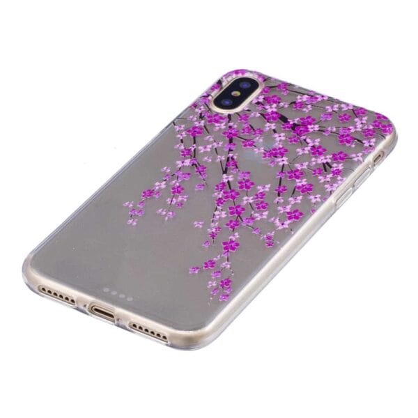 Iphone X - Blødt Gummi Cover Transparent Med Præget Mønster - Drømmeblomster