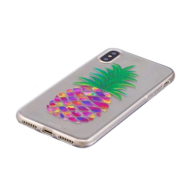 Iphone X - Blødt Gummi Cover Transparent Med Præget Mønster - Farverig Ananas