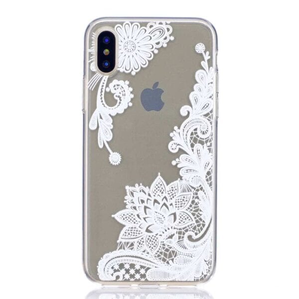 Iphone X - Blødt Gummi Cover Transparent Med Præget Mønster - Blomster Mønster