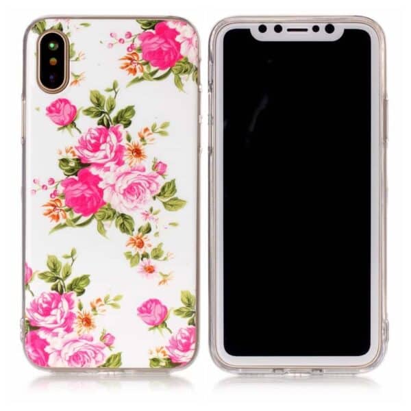 Iphone X - Gummi Cover Med Klart Støbt Mønster - Blomstrende Bonderose