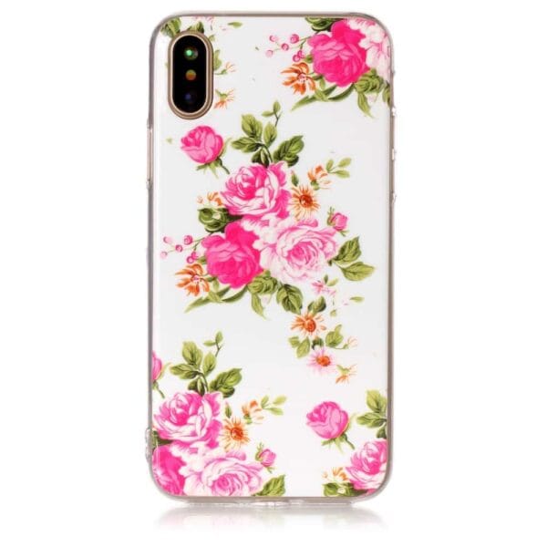 Iphone X - Gummi Cover Med Klart Støbt Mønster - Blomstrende Bonderose