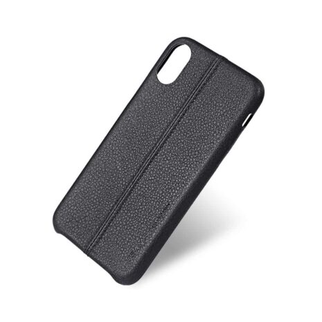 Iphone X - Plastik Hard Cover Med Overtrukket Kunstlæder - Sort