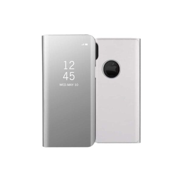 Iphone X - Kunstlæder Etui Med Stå-funktion Og Spejloverflade - Sølv