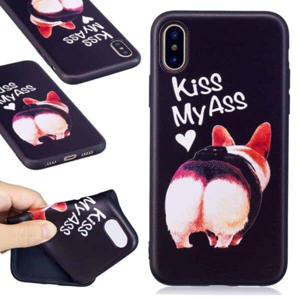 Iphone X - Mat Gummi Cover Med Præget Mønster - Kiss My Ass