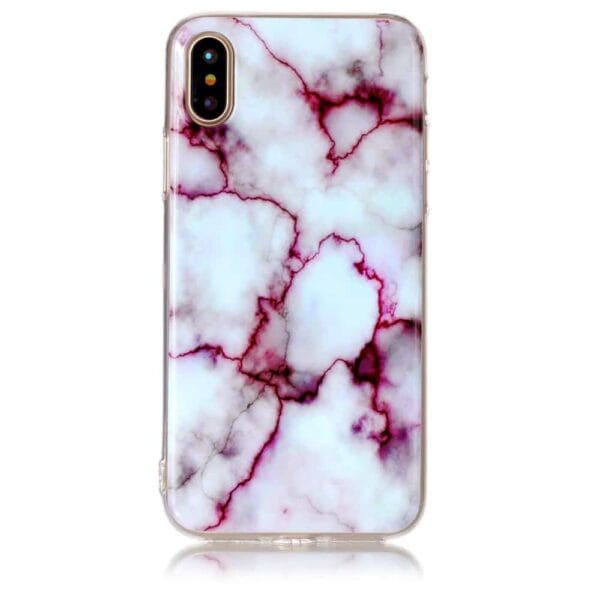 Iphone X - Gummi Cover Med Marmor Mønster - Rosa