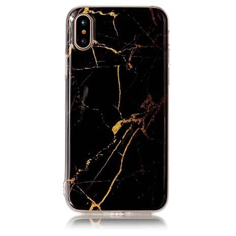 Iphone X - Gummi Cover Med Marmor Mønster - Sort / Guld