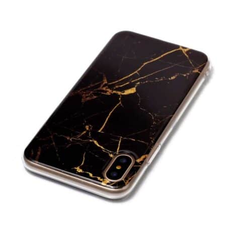 Iphone X - Gummi Cover Med Marmor Mønster - Sort / Guld