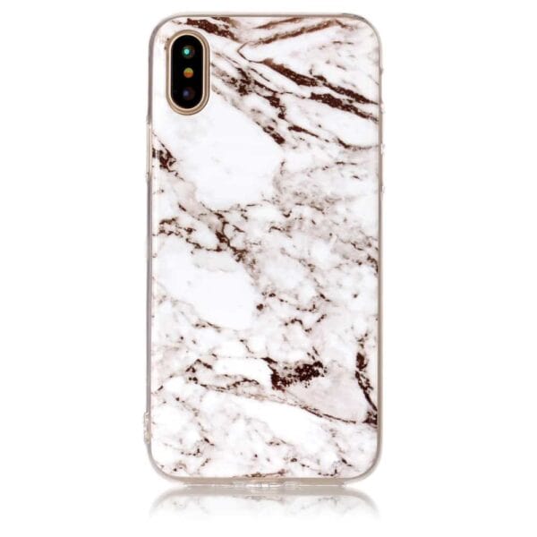 Iphone X - Gummi Cover Med Marmor Mønster - Hvid / Brun