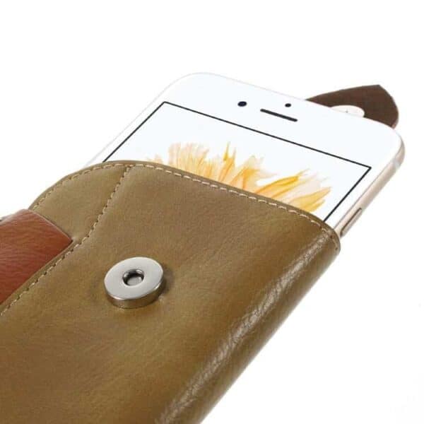 Iphone 6s Plus/6 Plus - Ydre Pu Læder Lomme Etui + Karabiniere - Kaki