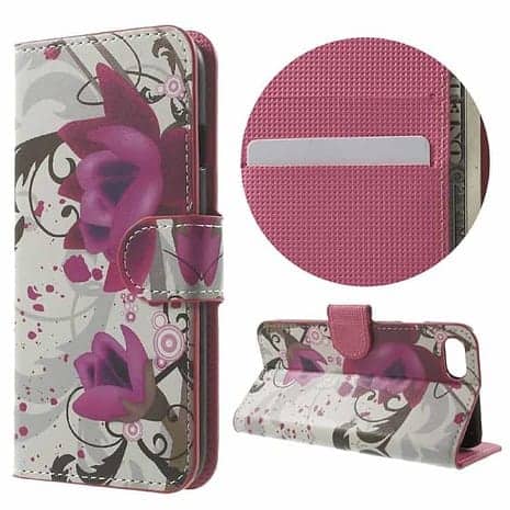 Iphone 7 - Pu Læder Pung Etui Cover Med Stand - Kapok Blomster