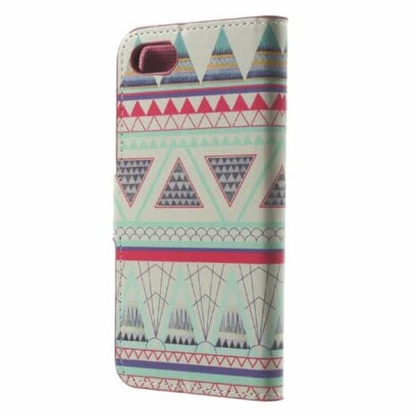 Iphone 7 - Pu Læder Pung Etui Cover Med Stand - Tribal Trekanter