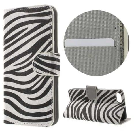 Iphone 7 - Pu Læder Pung Etui Cover Med Stand - Zebrastriber