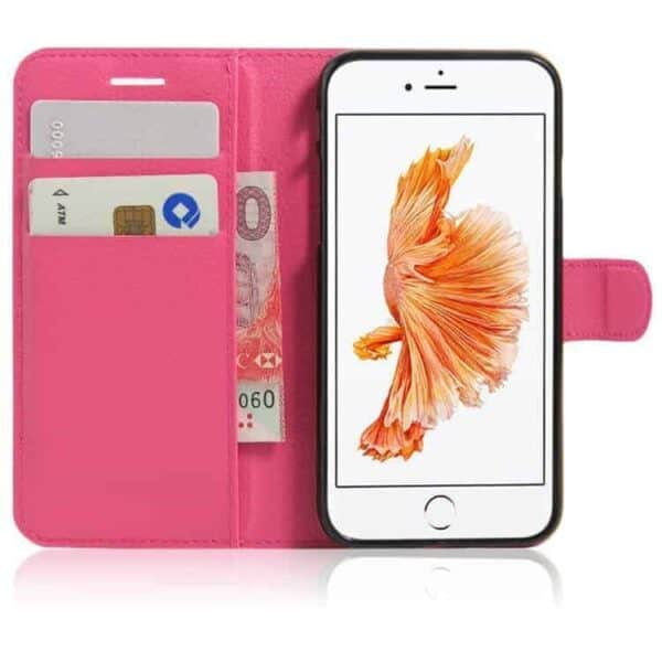 Iphone 7 - Litchi Pu Læder Cover Med Stand - Rosa