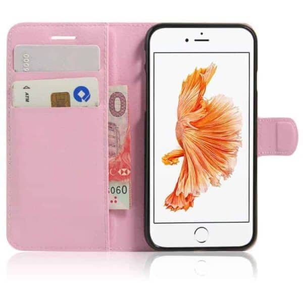 Iphone 7 - Litchi Pu Læder Cover Med Kort Slots - Pink