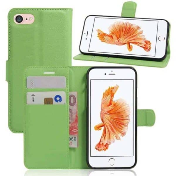 Iphone 7 - Litchi Pu Læder Cover Med Kort Slots - Green