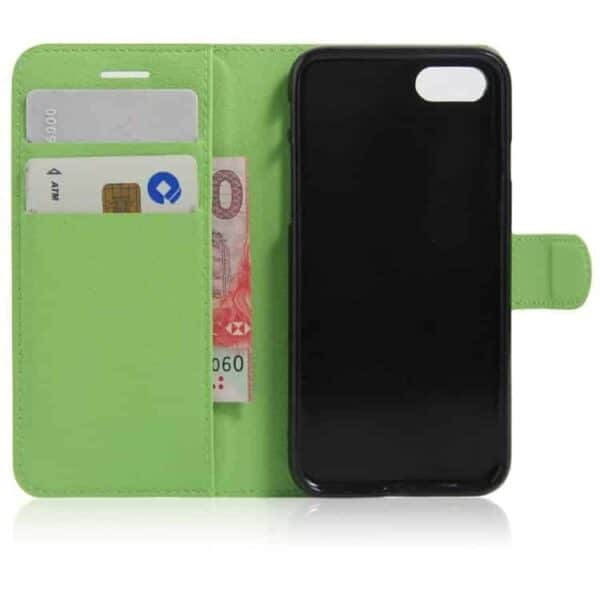 Iphone 7 - Litchi Pu Læder Cover Med Kort Slots - Green