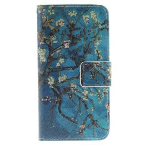 Iphone 7 - Pu Læder Cover Med Flip - Almond Træ I Blomst