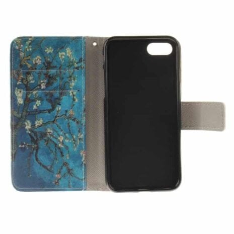 Iphone 7 - Pu Læder Cover Med Flip - Almond Træ I Blomst