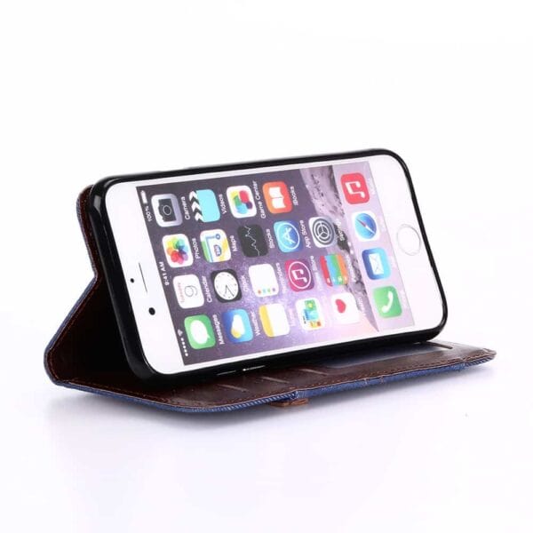 Iphone 8 - Kunstlæder Etui Med Kreditkort Holder Og Tøj Textil - Sort / Blå