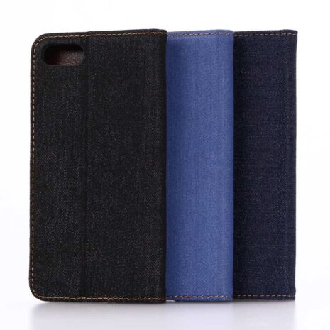Iphone 8 - Kunstlæder Etui Med Kreditkort Holder Og Tøj Textil - Sort / Blå