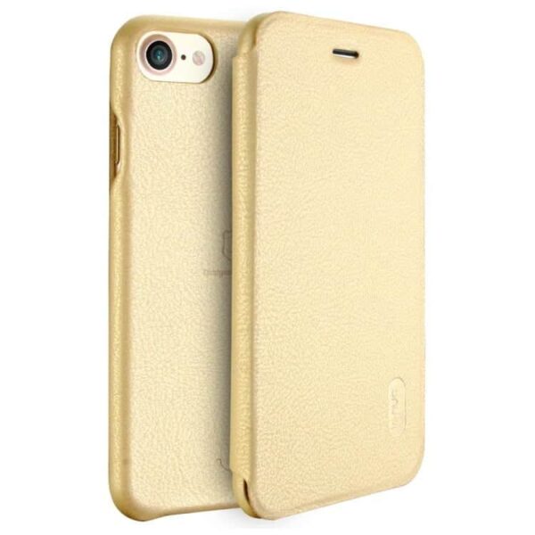 Iphone 7 - Lenuo Ledream Tyndt Pu Læder Flip Cover - Guld